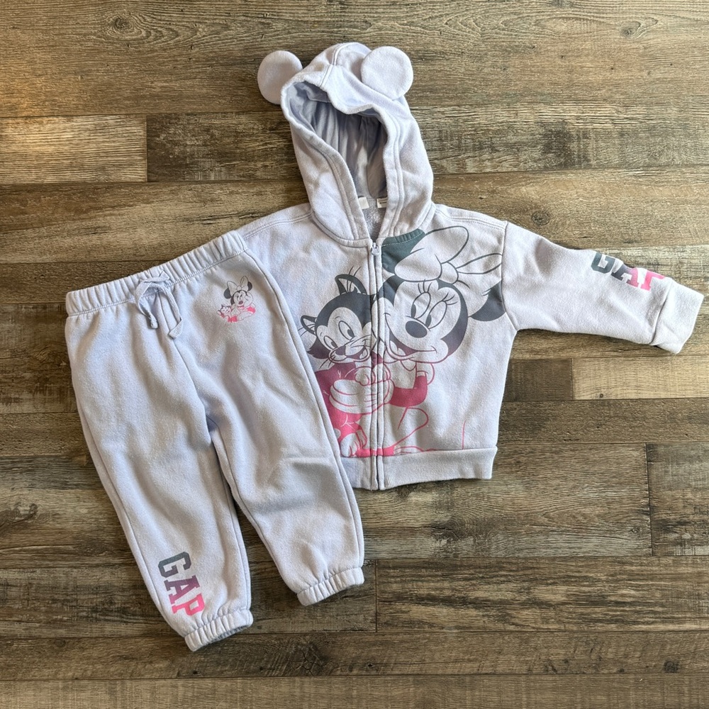 GAP Baby Minnie Mouse Hoodie & Pants Set - Light Lavender and Pink